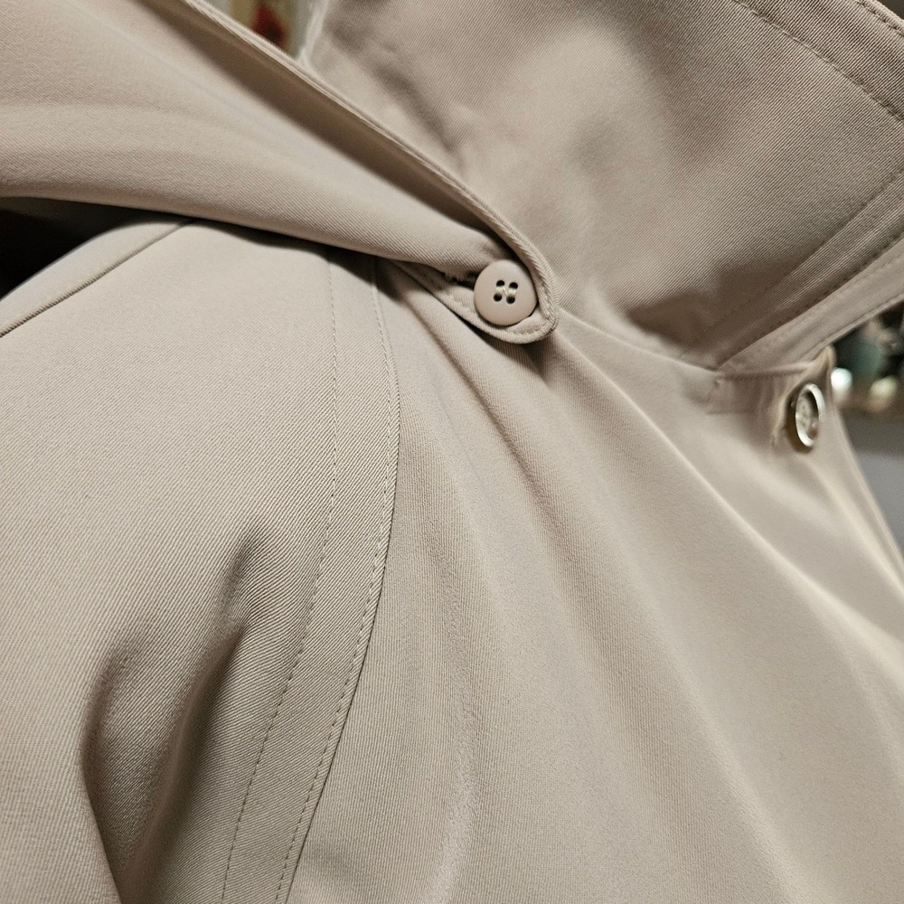 Gallery Women's Beige Hooded Long Trench Coat Double Breasted Size 14 - Picture 6 of 9